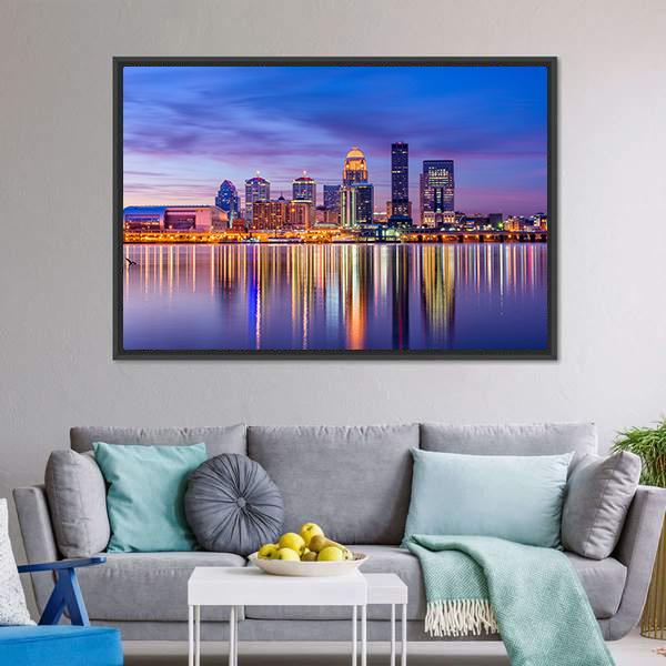 Louisville Skyline From River Canvas Wall Art-5 Horizontal-Gallery Wrap-22" x 12"-Tiaracle