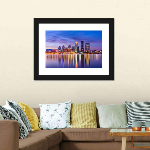 Louisville Skyline From River Canvas Wall Art-3 Horizontal-Gallery Wrap-25" x 16"-Tiaracle