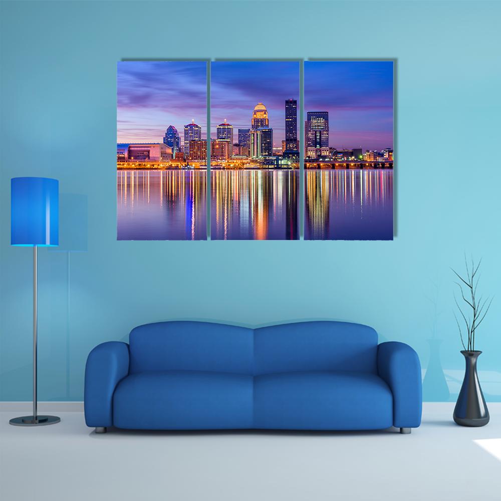 Louisville Skyline From River Canvas Wall Art-3 Horizontal-Gallery Wrap-25" x 16"-Tiaracle
