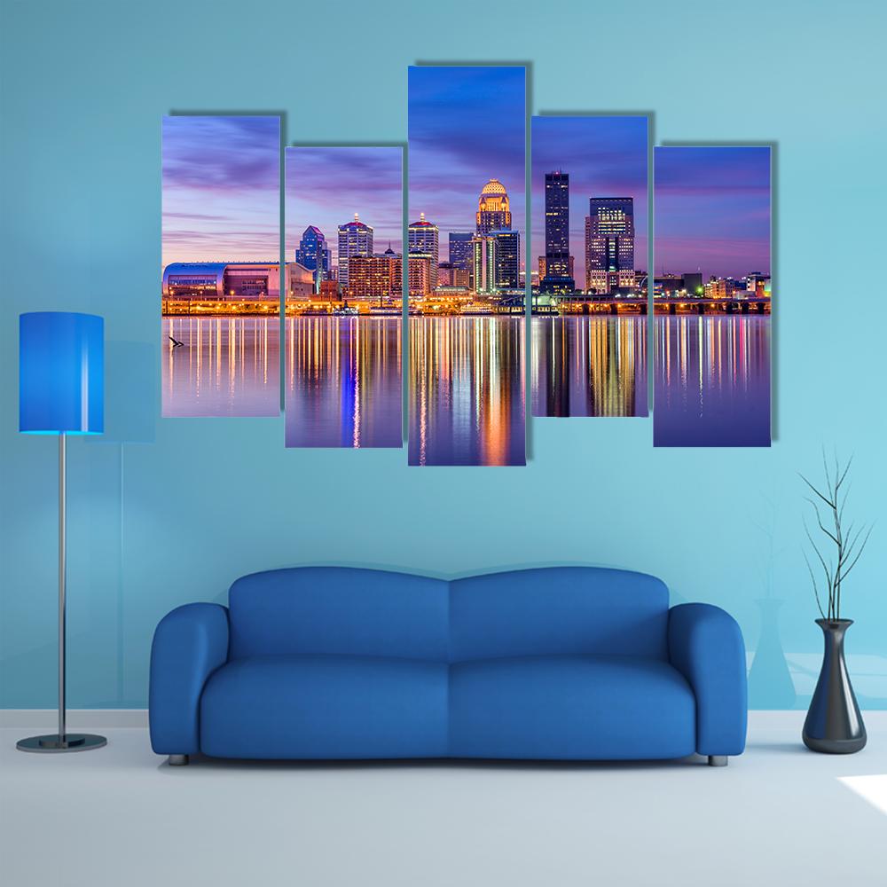 Louisville Skyline From River Canvas Wall Art-5 Pop-Gallery Wrap-32" x 21"-Tiaracle
