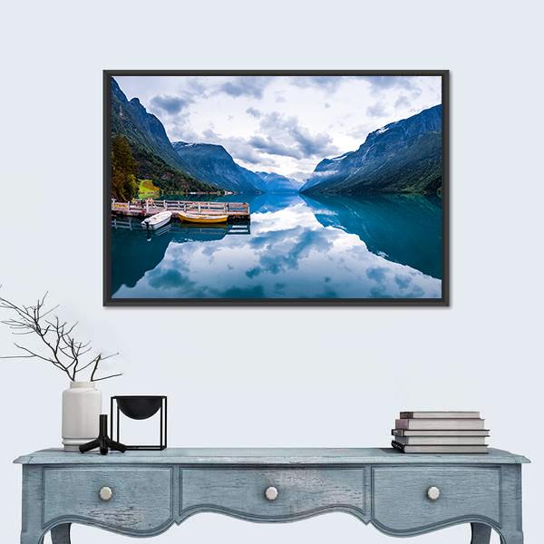 Lovatnet Lake Canvas Wall Art-1 Piece-Floating Frame-24" x 16"-Tiaracle
