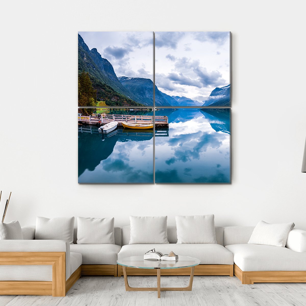 Lovatnet Lake Canvas Wall Art-4 Square-Gallery Wrap-17" x 17"-Tiaracle