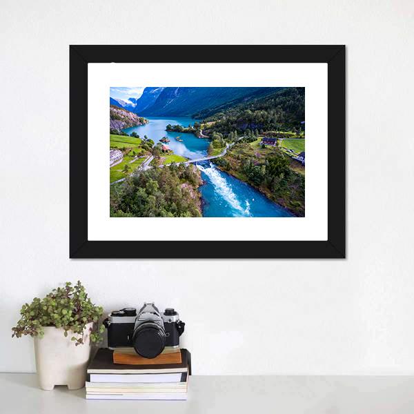 Lovatnet Lake In Norway Canvas Wall Art-1 Piece-Framed Print-42" x 14"-Tiaracle