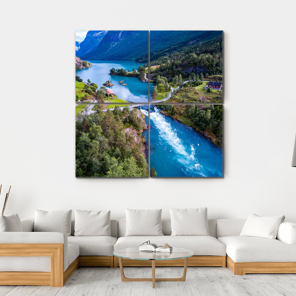Lovatnet Lake In Norway Canvas Wall Art-4 Square-Gallery Wrap-17" x 17"-Tiaracle