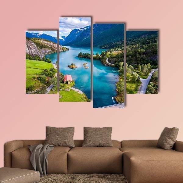 Lake Lovatnet Norway Canvas Wall Art-4 Pop-Gallery Wrap-50" x 32"-Tiaracle