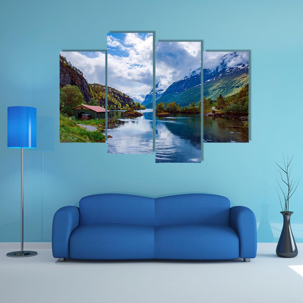 Lovatnet Lake Norway Canvas Wall Art-4 Pop-Gallery Wrap-50" x 32"-Tiaracle