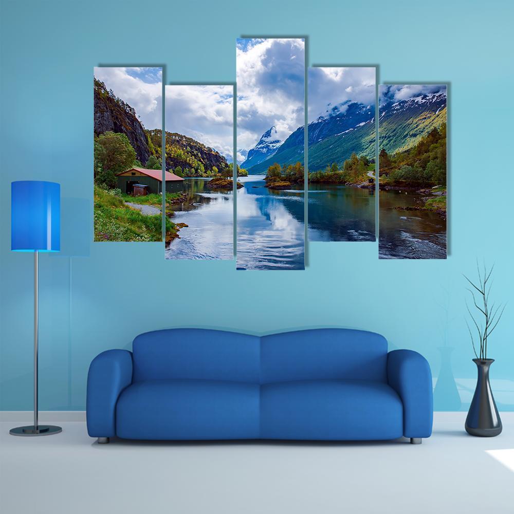 Lovatnet Lake Norway Canvas Wall Art-5 Pop-Gallery Wrap-47" x 32"-Tiaracle