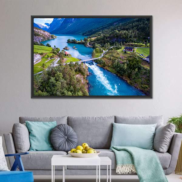 Lovatnet Lake In Norway Vertical Canvas Wall Art-3 Vertical-Gallery Wrap-12" x 25"-Tiaracle