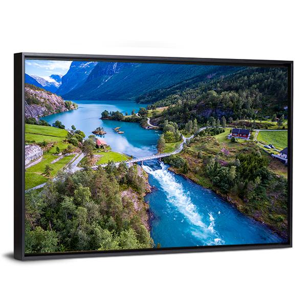 Lovatnet Lake In Norway Vertical Canvas Wall Art-3 Vertical-Gallery Wrap-12" x 25"-Tiaracle