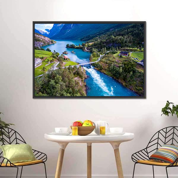Lovatnet Lake In Norway Vertical Canvas Wall Art-3 Vertical-Gallery Wrap-12" x 25"-Tiaracle