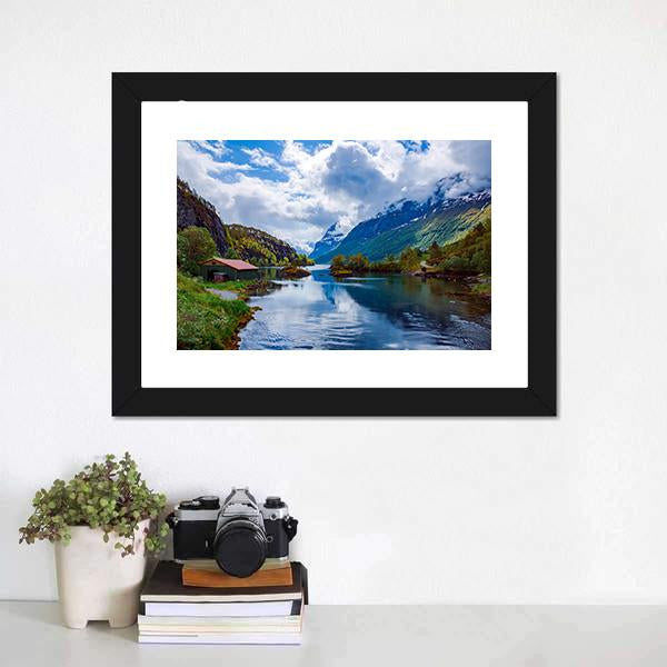 Lovatnet Lake Norway Canvas Wall Art-1 Piece-Framed Print-20" x 16"-Tiaracle
