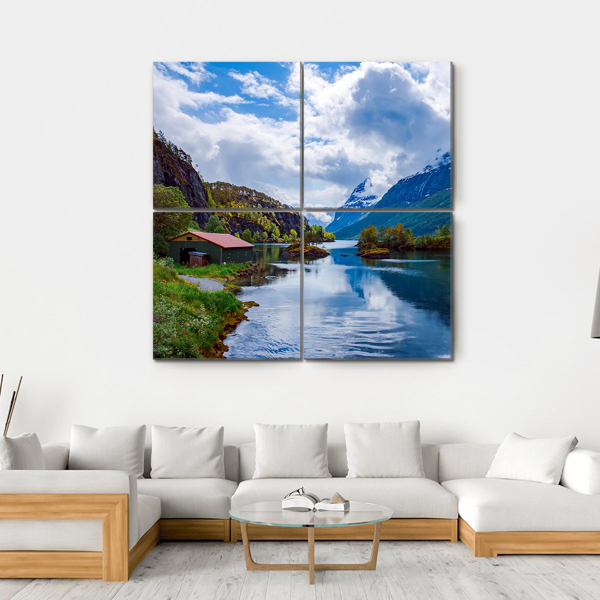 Lovatnet Lake Norway Canvas Wall Art-4 Square-Gallery Wrap-17" x 17"-Tiaracle
