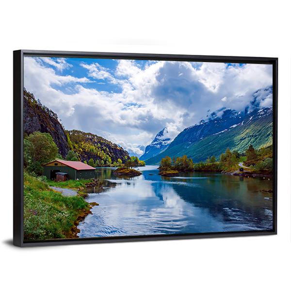Lovatnet Lake Norway Canvas Wall Art-3 Horizontal-Gallery Wrap-25" x 16"-Tiaracle