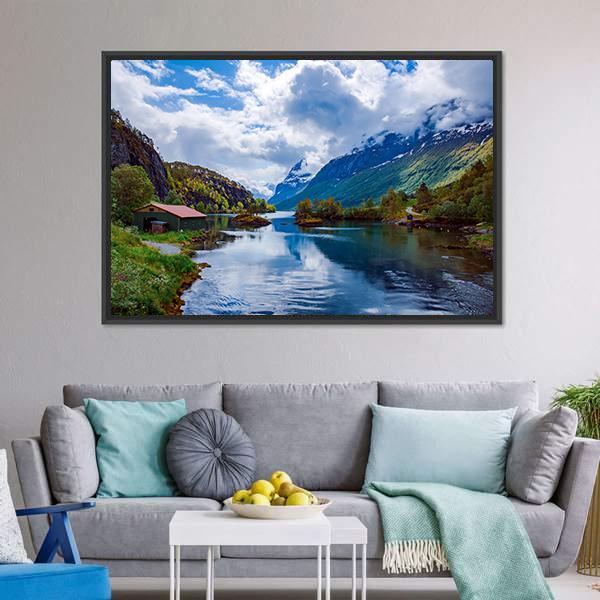 Lovatnet Lake Norway Canvas Wall Art-3 Horizontal-Gallery Wrap-25" x 16"-Tiaracle