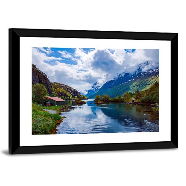 Lovatnet Lake Norway Canvas Wall Art-3 Horizontal-Gallery Wrap-25" x 16"-Tiaracle