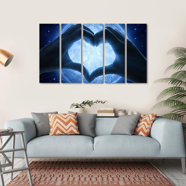 Hands Heart & Moon Canvas Wall Art-5 Horizontal-Gallery Wrap-22" x 12"-Tiaracle
