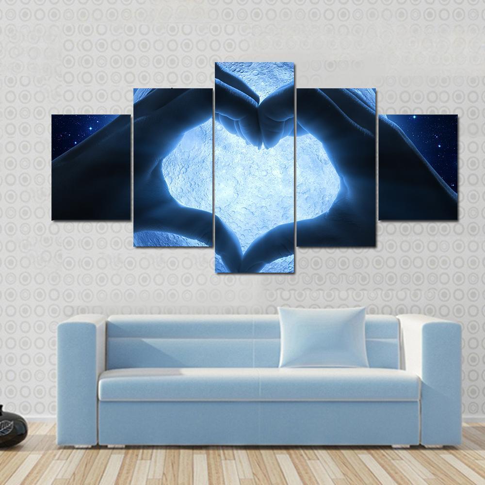 Hands Heart & Moon Canvas Wall Art-4 Pop-Gallery Wrap-50" x 32"-Tiaracle