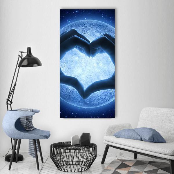 Hands Heart & Moon Vertical Canvas Wall Art-3 Vertical-Gallery Wrap-12" x 25"-Tiaracle
