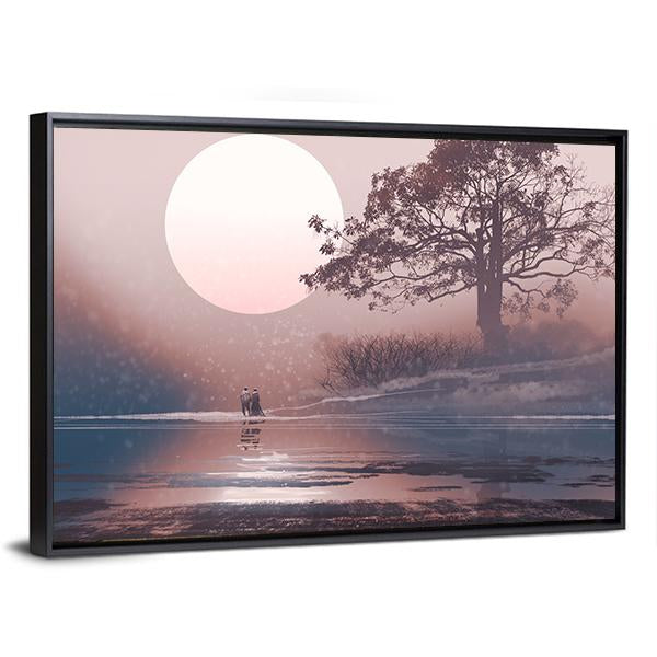 Love Couple In Winter Landscape Canvas Wall Art-3 Horizontal-Gallery Wrap-25" x 16"-Tiaracle
