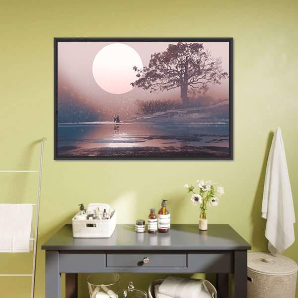 Love Couple In Winter Landscape Canvas Wall Art-1 Piece-Floating Frame-24" x 16"-Tiaracle