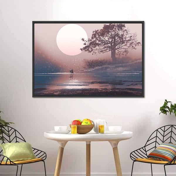 Love Couple In Winter Landscape Canvas Wall Art-3 Horizontal-Gallery Wrap-25" x 16"-Tiaracle
