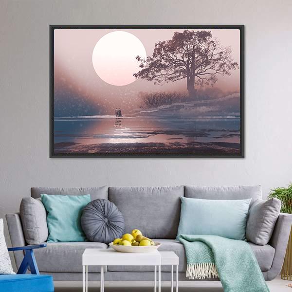 Love Couple In Winter Landscape Canvas Wall Art-3 Horizontal-Gallery Wrap-25" x 16"-Tiaracle