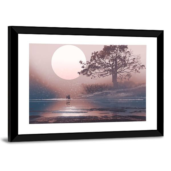 Love Couple In Winter Landscape Canvas Wall Art-3 Horizontal-Gallery Wrap-25" x 16"-Tiaracle