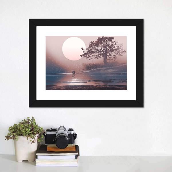 Love Couple In Winter Landscape Canvas Wall Art-1 Piece-Framed Print-20" x 16"-Tiaracle