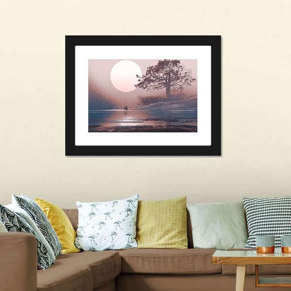 Love Couple In Winter Landscape Canvas Wall Art-3 Horizontal-Gallery Wrap-25" x 16"-Tiaracle