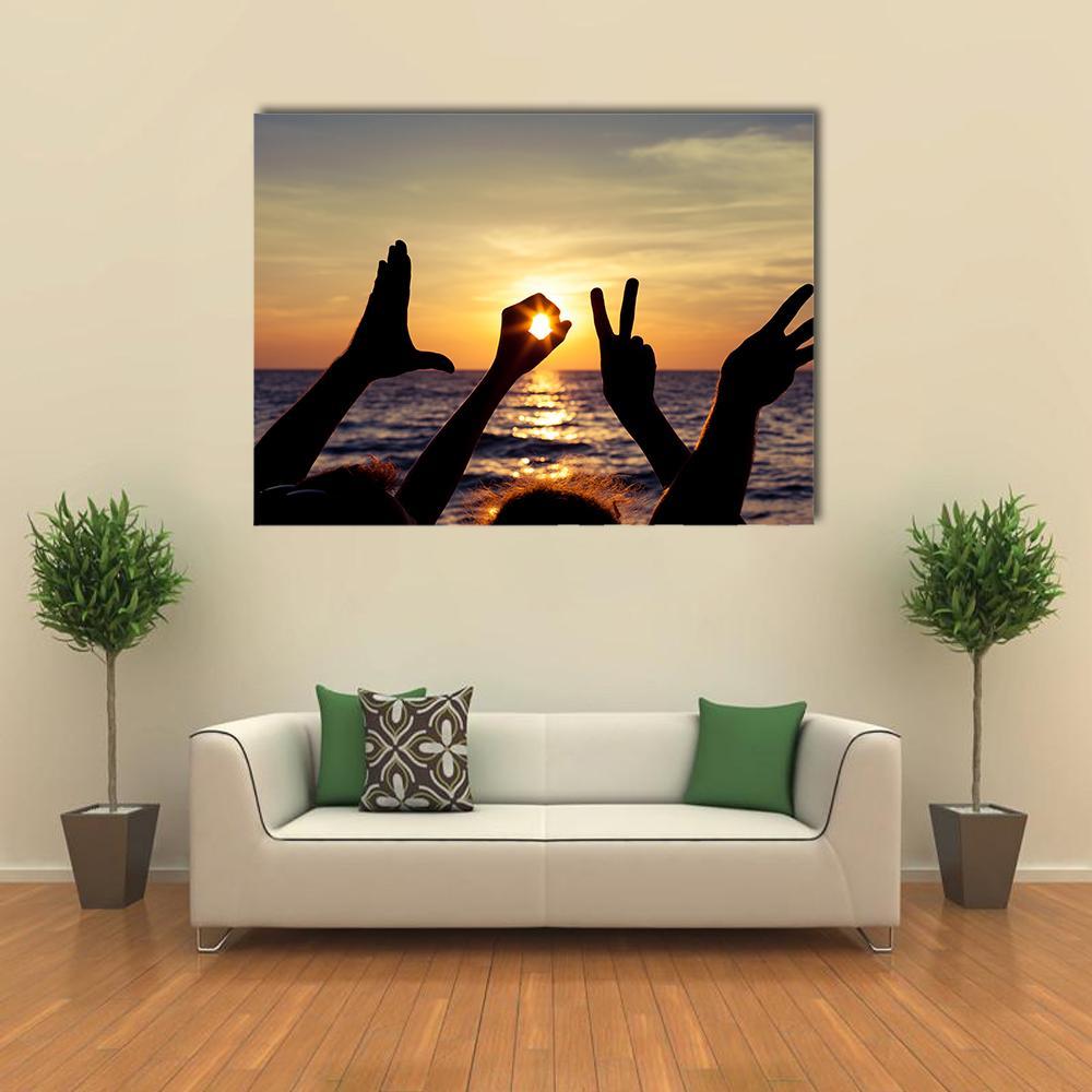 Love Sign Language At The Sunset Canvas Wall Art-4 Horizontal-Gallery Wrap-34" x 24"-Tiaracle