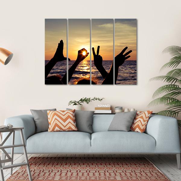 Love Sign Language At The Sunset Canvas Wall Art-4 Horizontal-Gallery Wrap-34" x 24"-Tiaracle