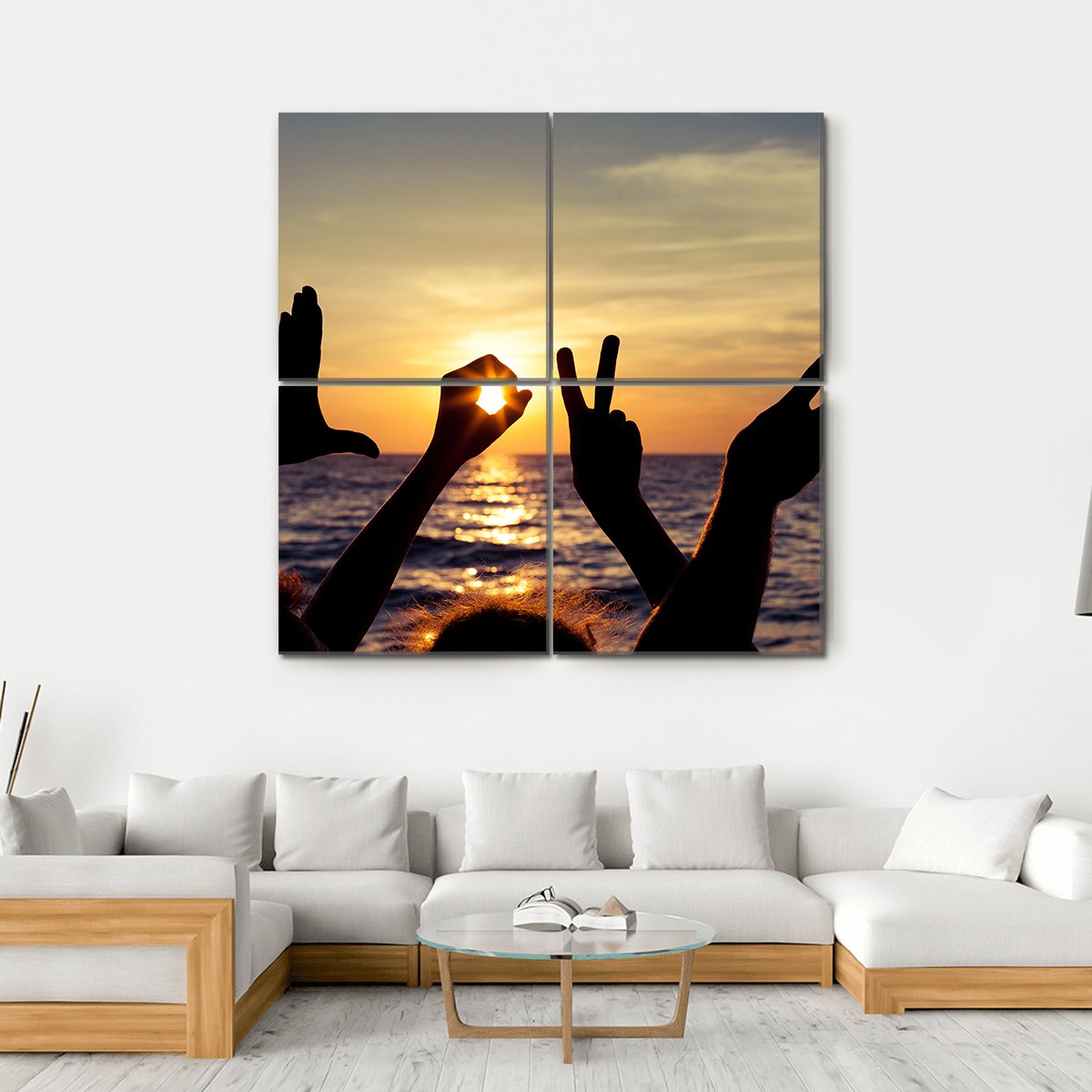 Love Sign Language At The Sunset Canvas Wall Art-4 Square-Gallery Wrap-17" x 17"-Tiaracle