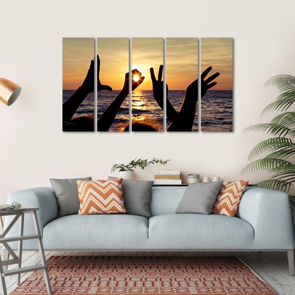 Love Sign Language At The Sunset Canvas Wall Art-5 Horizontal-Gallery Wrap-22" x 12"-Tiaracle