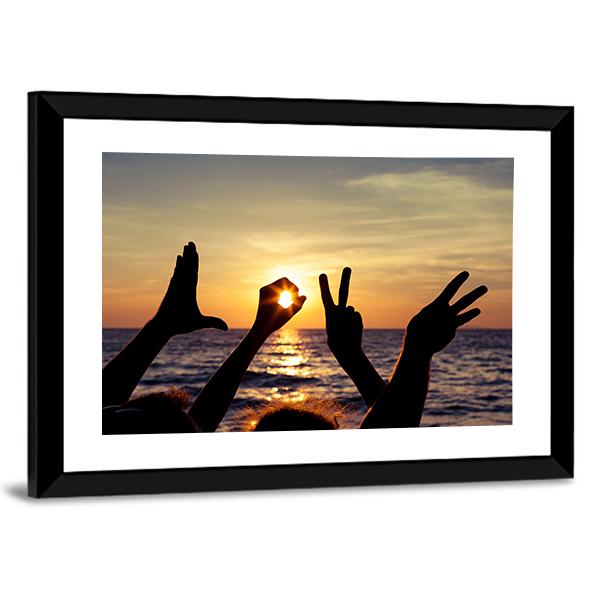 Love Sign Language At The Sunset Canvas Wall Art-5 Horizontal-Gallery Wrap-22" x 12"-Tiaracle