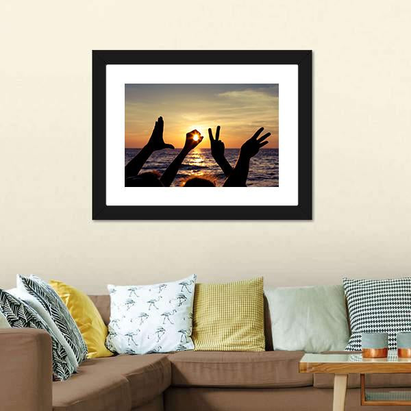 Love Sign Language At The Sunset Canvas Wall Art-5 Horizontal-Gallery Wrap-22" x 12"-Tiaracle