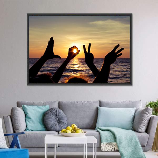 Love Sign Language At The Sunset Panoramic Canvas Wall Art-1 Piece-36" x 12"-Tiaracle