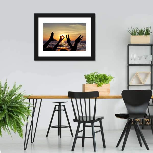 Love Sign Language At The Sunset Panoramic Canvas Wall Art-1 Piece-36" x 12"-Tiaracle