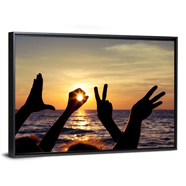Love Sign Language At The Sunset Panoramic Canvas Wall Art-1 Piece-36" x 12"-Tiaracle