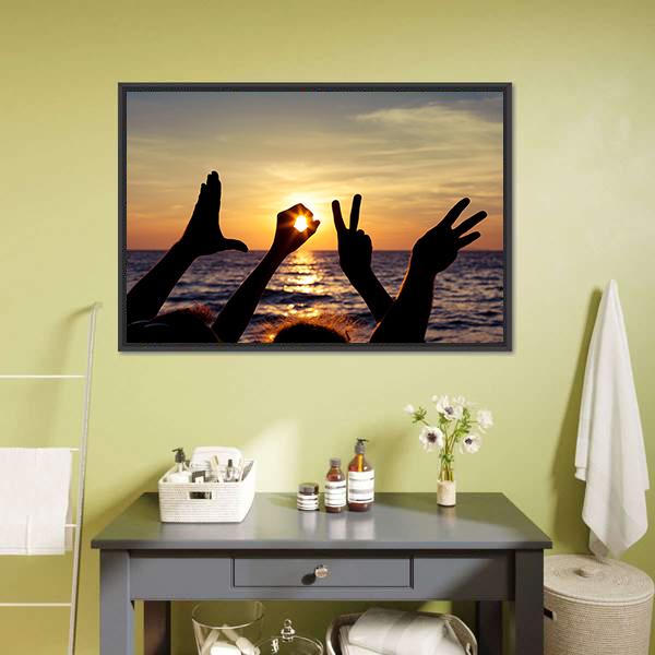 Love Sign Language At The Sunset Panoramic Canvas Wall Art-1 Piece-36" x 12"-Tiaracle
