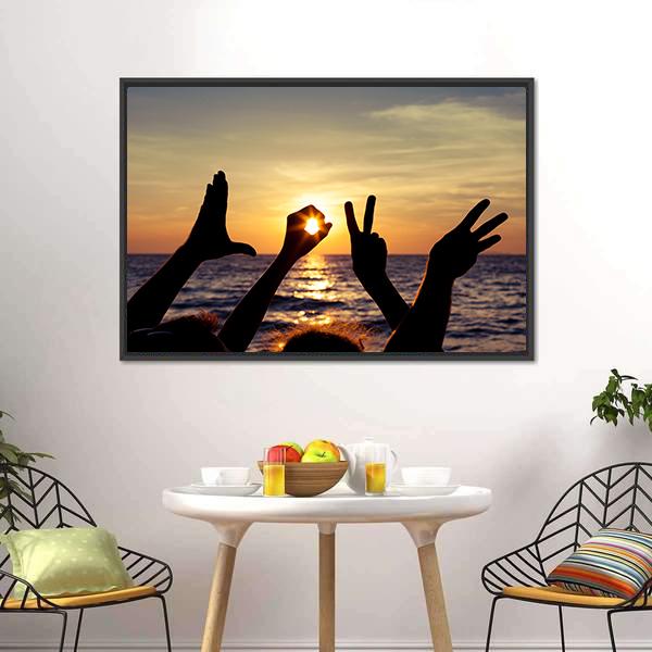 Love Sign Language At The Sunset Panoramic Canvas Wall Art-1 Piece-36" x 12"-Tiaracle