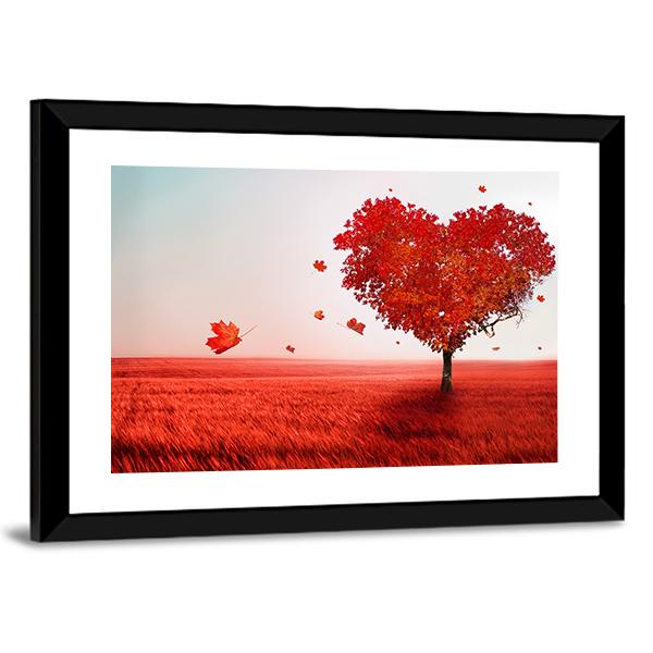 Love Tree In Autumn Canvas Wall Art-5 Horizontal-Gallery Wrap-22" x 12"-Tiaracle