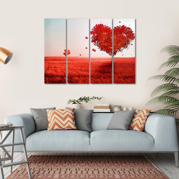 Love Tree In Autumn Canvas Wall Art-4 Horizontal-Gallery Wrap-34" x 24"-Tiaracle