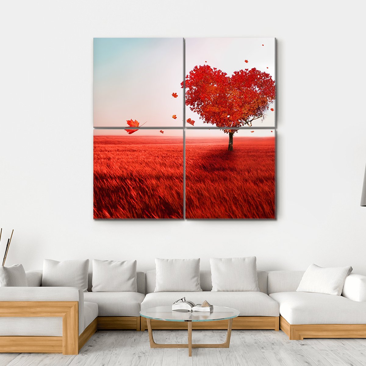 Love Tree In Autumn Canvas Wall Art-4 Square-Gallery Wrap-17" x 17"-Tiaracle