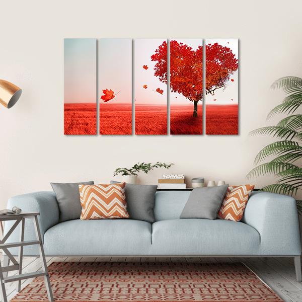 Love Tree In Autumn Canvas Wall Art-5 Horizontal-Gallery Wrap-22" x 12"-Tiaracle
