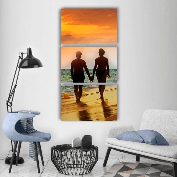 Lovers Walk On Beach Vertical Canvas Wall Art-3 Vertical-Gallery Wrap-12" x 25"-Tiaracle