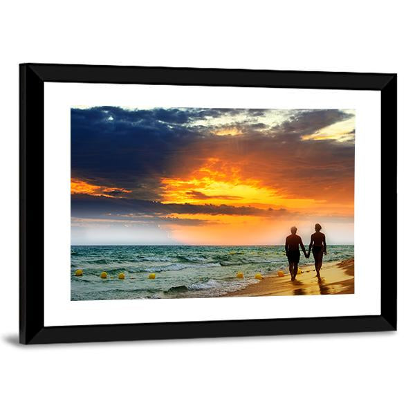 Lovers Walk On Beach Vertical Canvas Wall Art-3 Vertical-Gallery Wrap-12" x 25"-Tiaracle