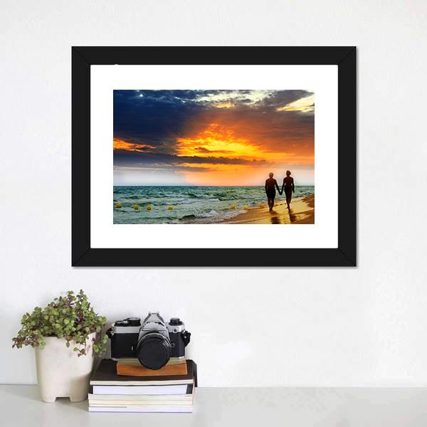 Lovers Walk On Beach Vertical Canvas Wall Art-3 Vertical-Gallery Wrap-12" x 25"-Tiaracle
