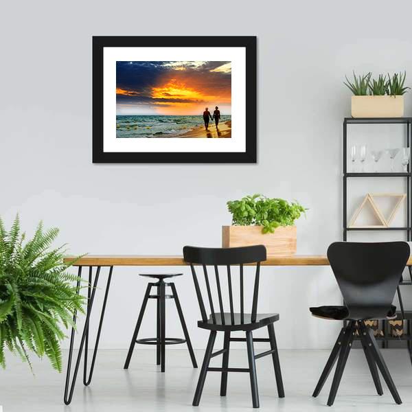 Lovers Walk On Beach Vertical Canvas Wall Art-3 Vertical-Gallery Wrap-12" x 25"-Tiaracle