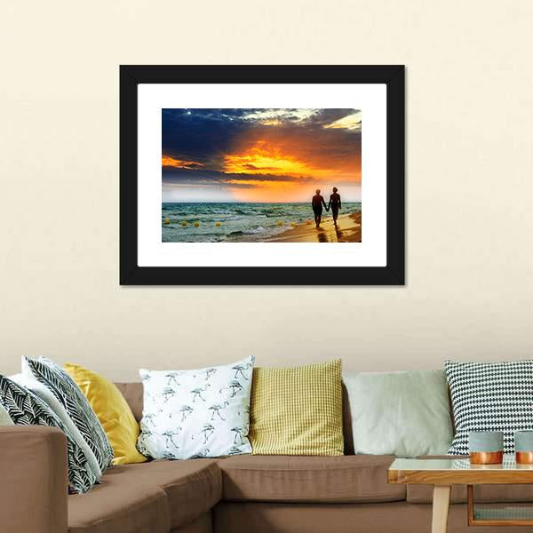 Lovers Walk On Beach Vertical Canvas Wall Art-3 Vertical-Gallery Wrap-12" x 25"-Tiaracle