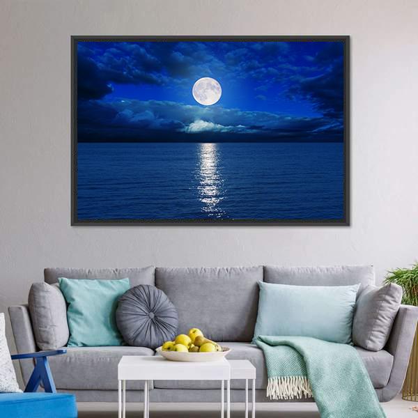 Low Moon Over River Vertical Canvas Wall Art-3 Vertical-Gallery Wrap-12" x 25"-Tiaracle
